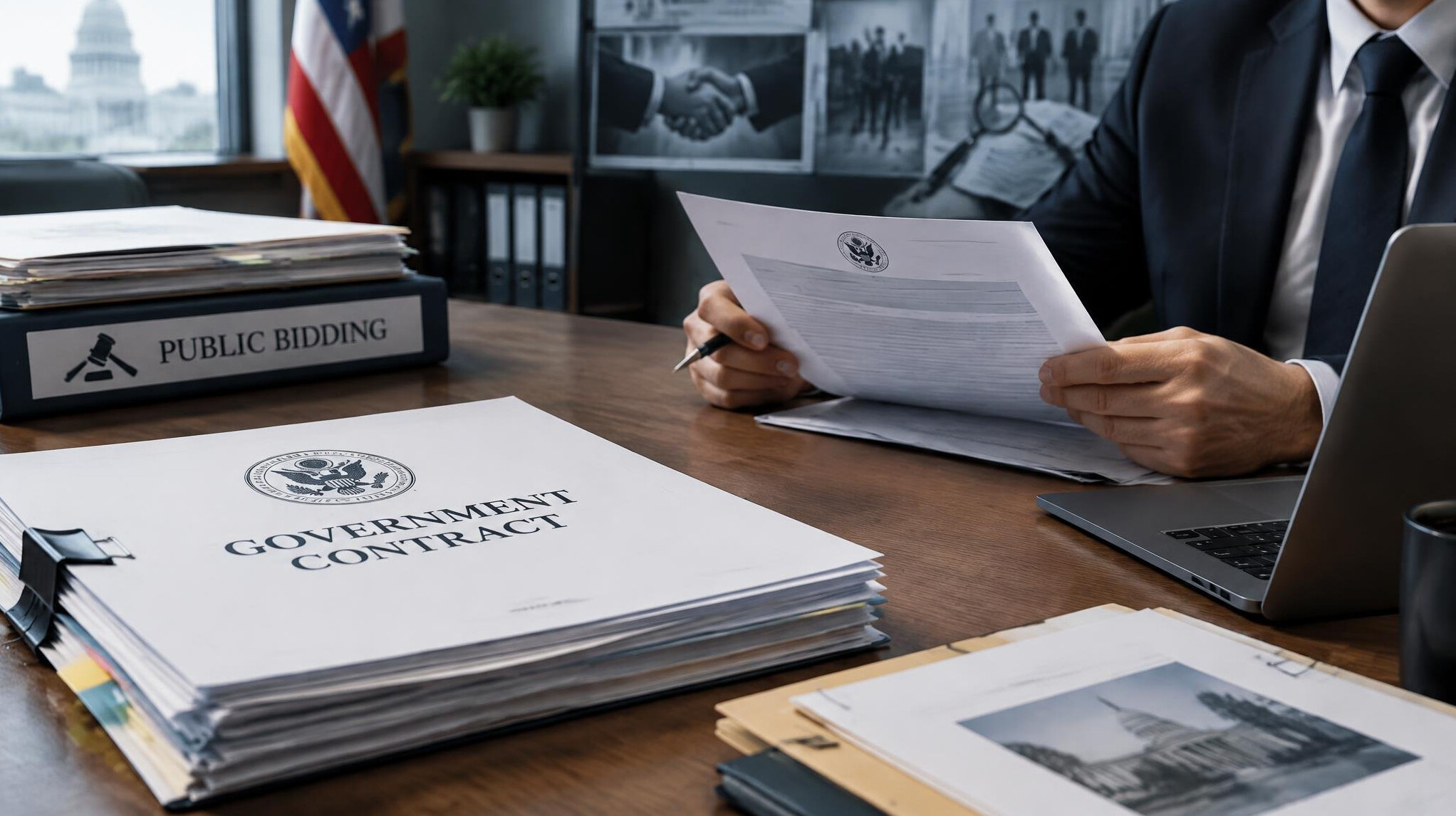 government contract documents on desk
