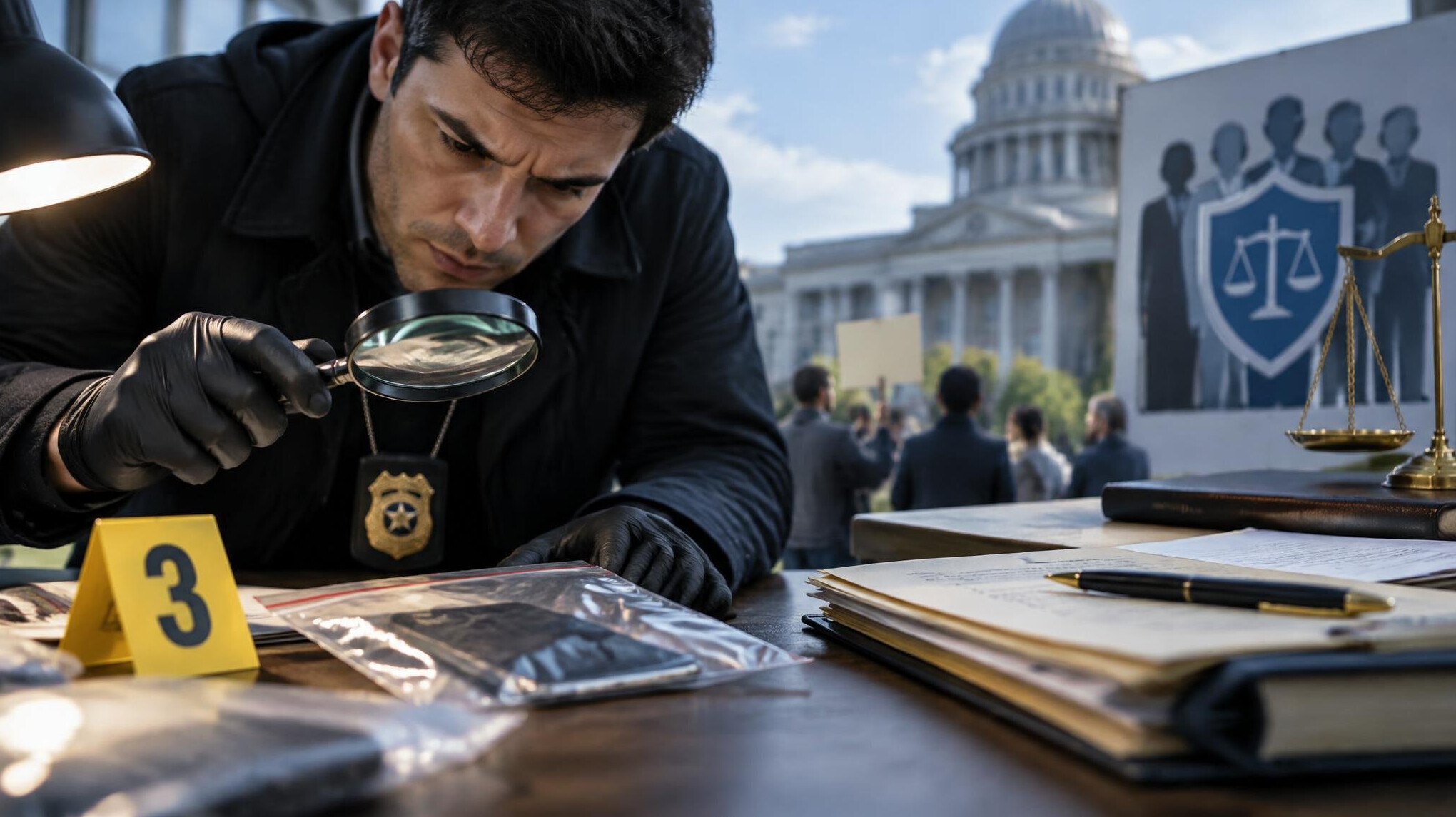 detective examining evidence