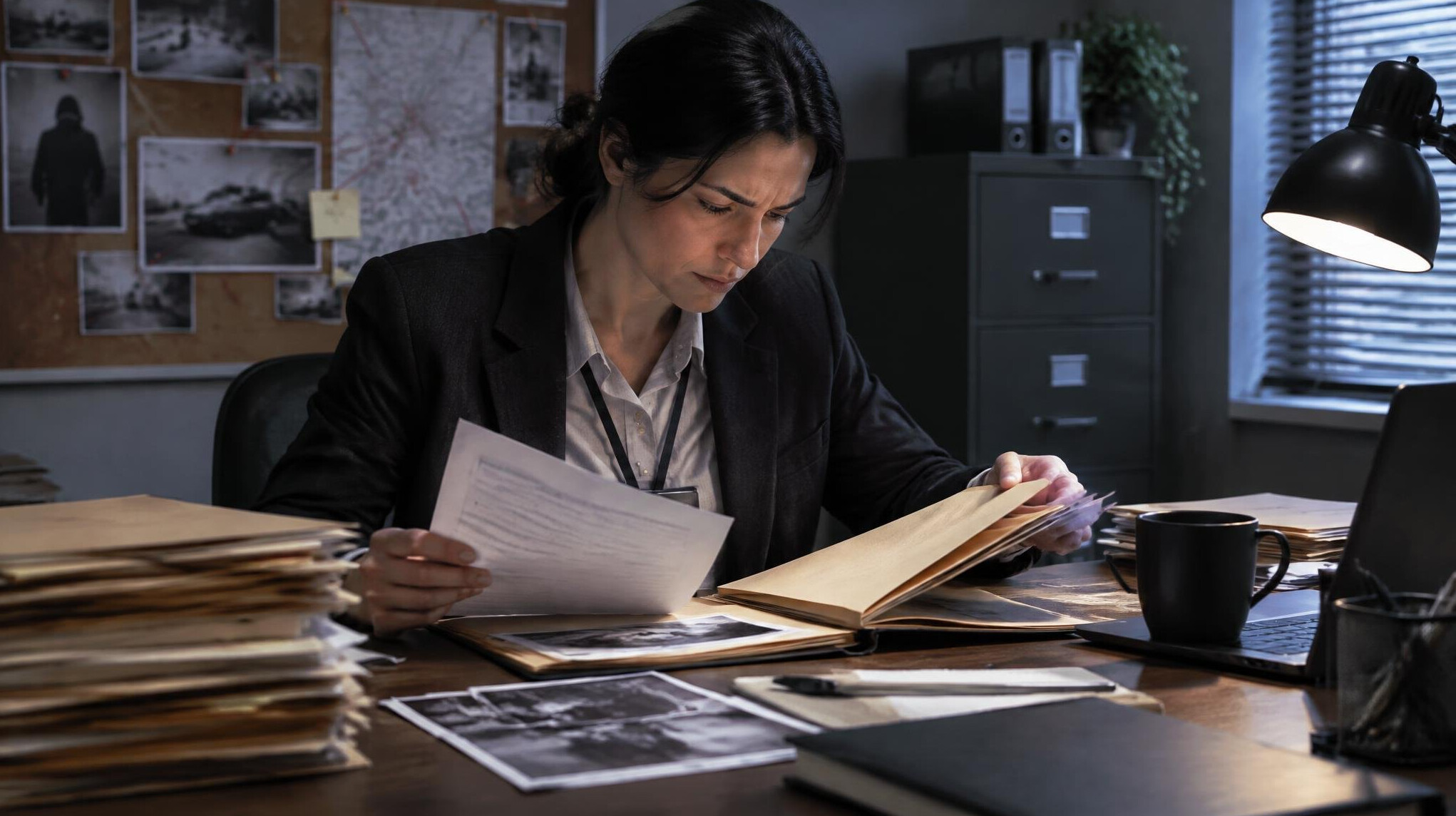 investigator reviewing files