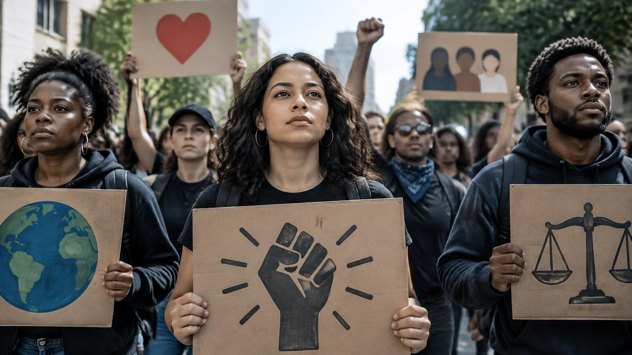 protesters holding signs