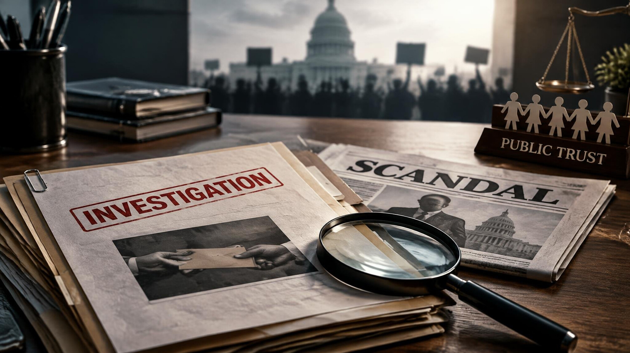 investigation documents on desk