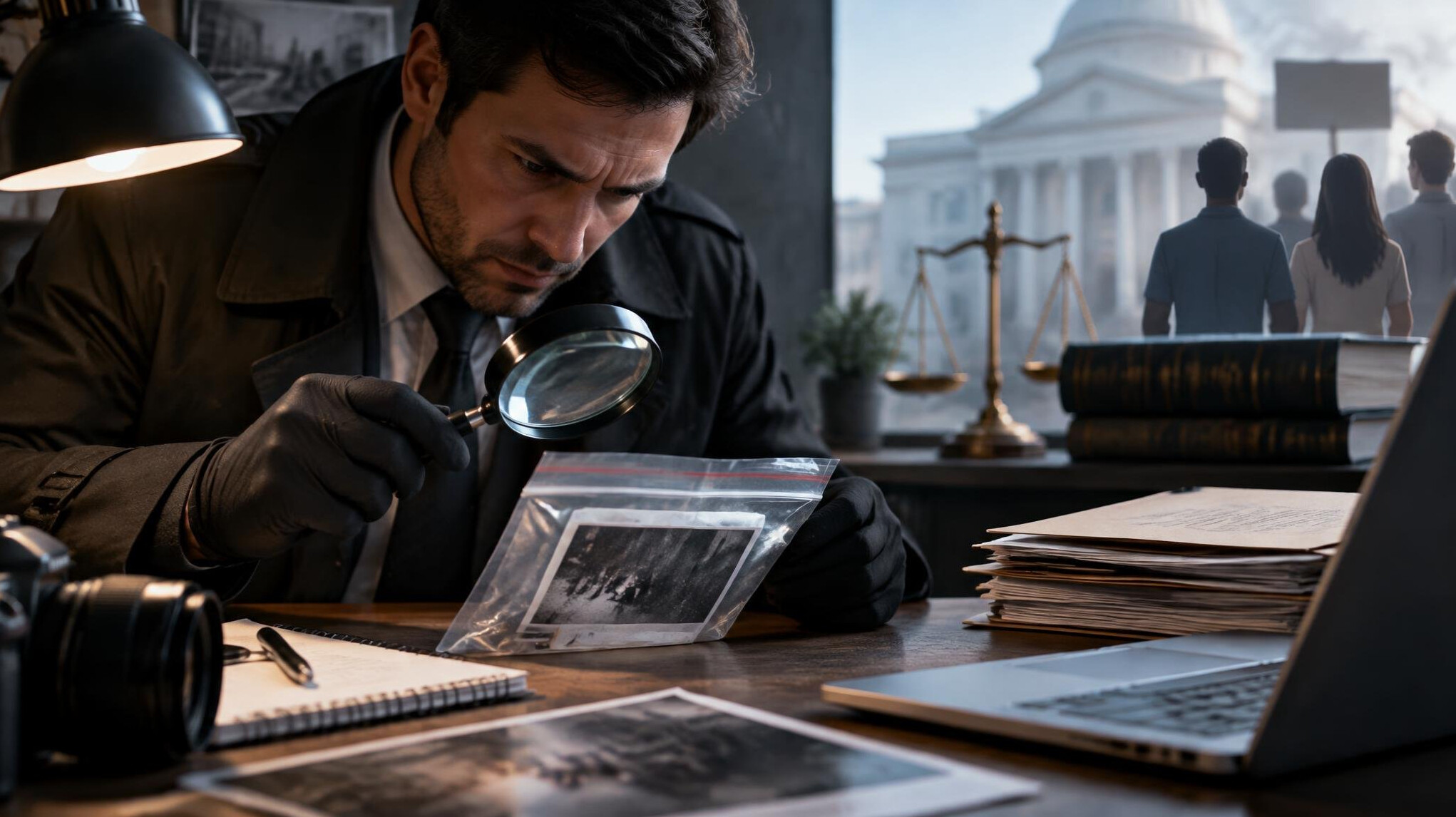 detective examining evidence